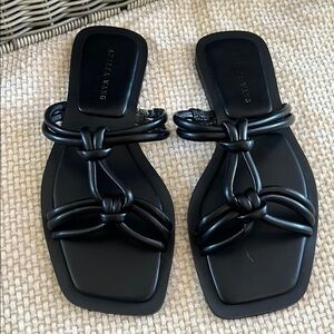 Black Leather Knotted Slide Sandals size 6